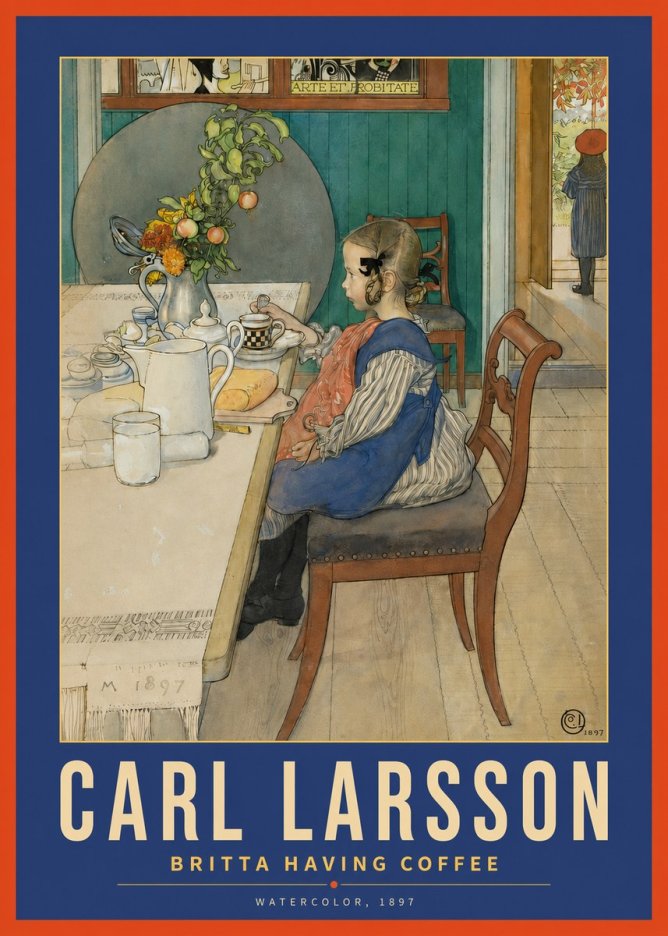 Carl Larsson Britta Having Coffee No2 - Affiche