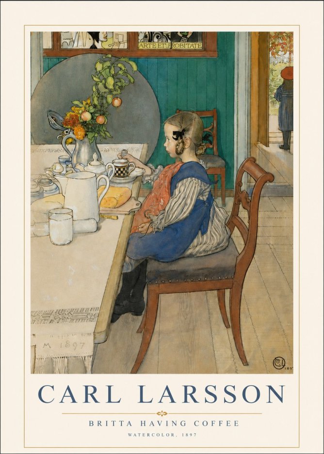 Carl Larsson Britta Having Coffee No3 - Affiche