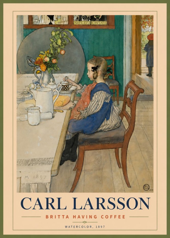 Carl Larsson Britta Having Coffee No5 - Affiche
