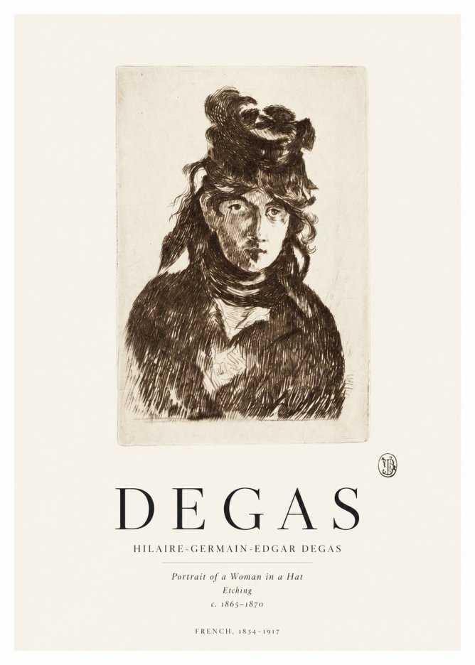 Edgar Degas Portrait of a Woman in a Hat No1 - Affiche