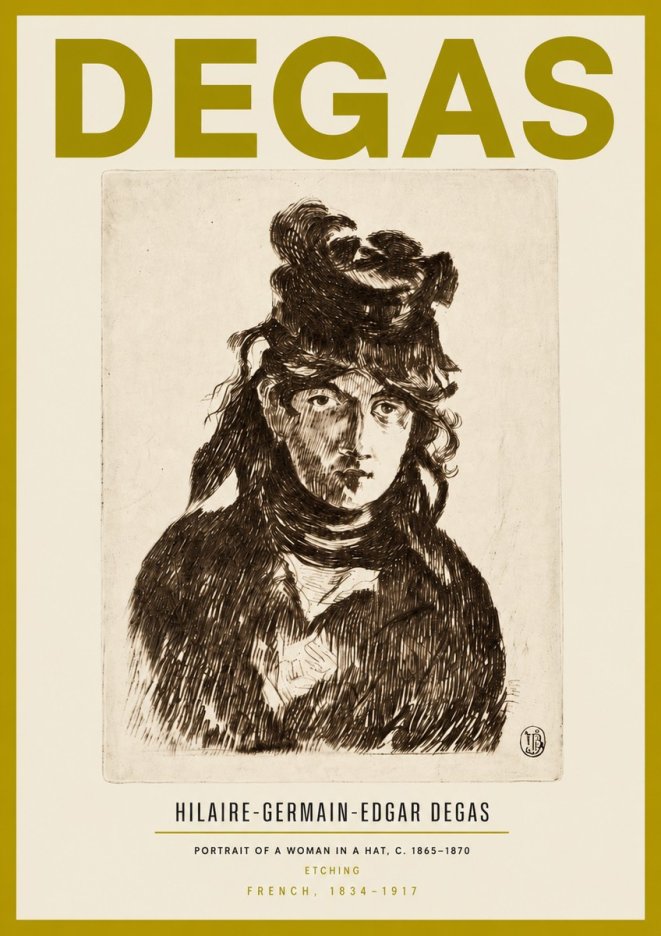 Edgar Degas Portrait of a Woman in a Hat No3 - Affiche