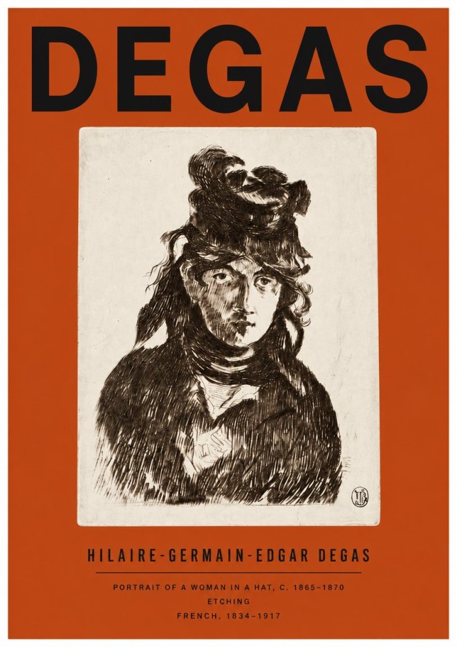 Edgar Degas Portrait of a Woman in a Hat No4 - Affiche