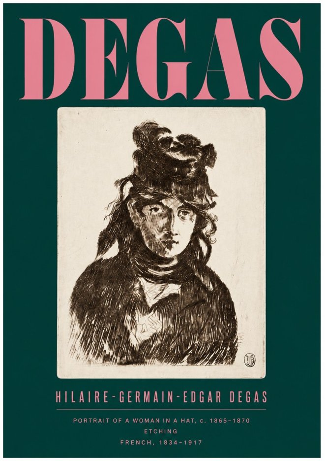 Edgar Degas Portrait of a Woman in a Hat No5 - Affiche