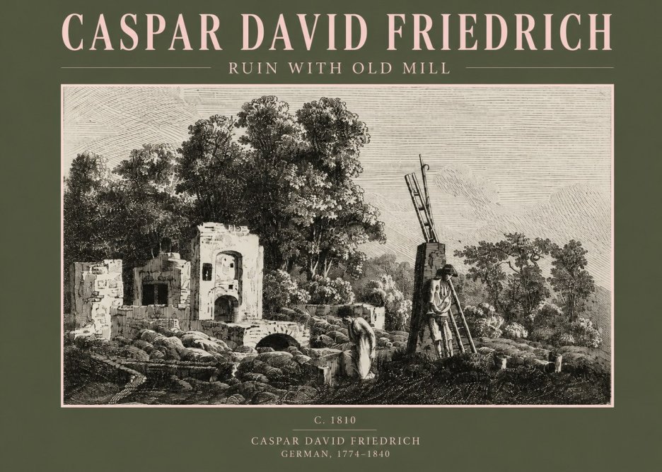 Caspar David Friedrich Ruin with Old Mill No2 - Affiche