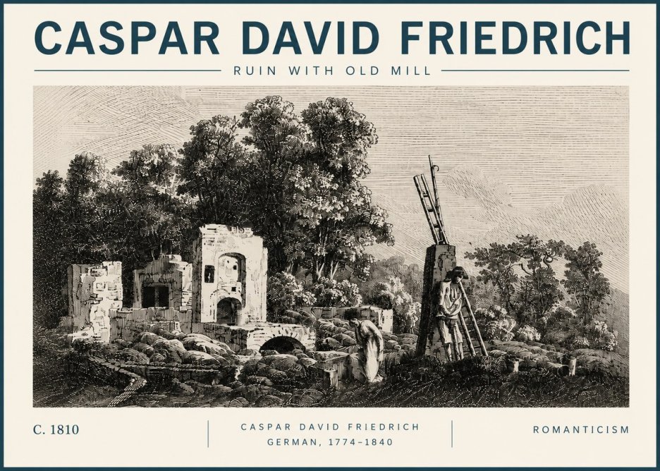 Caspar David Friedrich Ruin with Old Mill No3 - Affiche