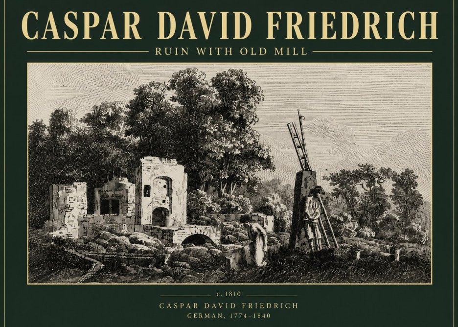 Caspar David Friedrich Ruin with Old Mill No4 - Affiche