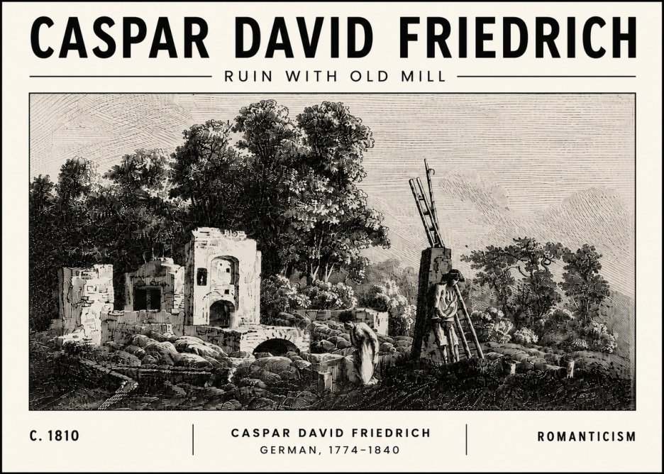 Caspar David Friedrich Ruin with Old Mill No5 - Affiche