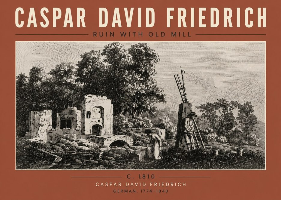 Caspar David Friedrich Ruin with Old Mill No6 - Affiche
