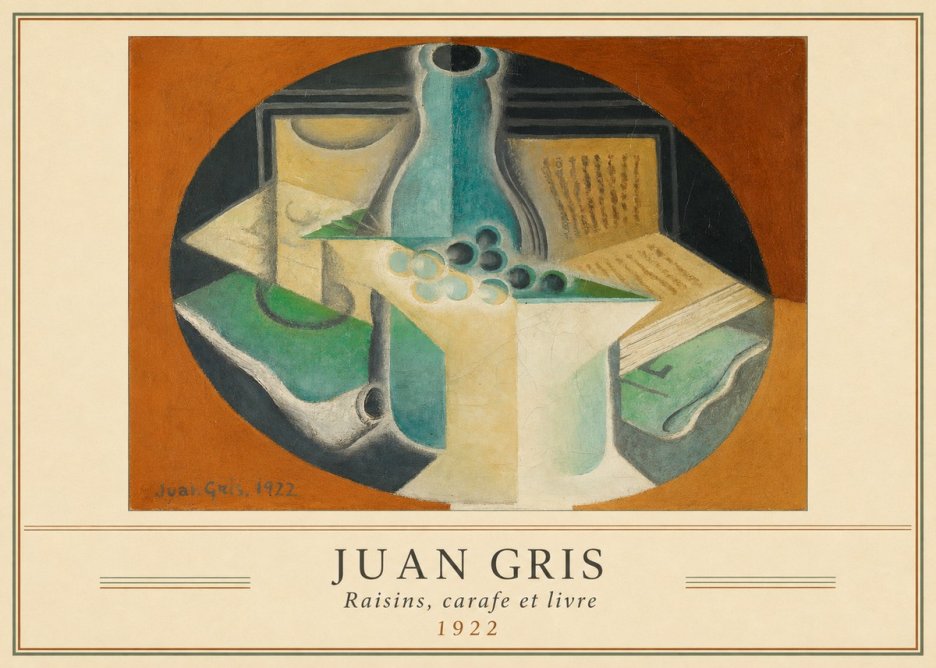 Juan Gris Raisins, Carafe Et Livre No3 - Affiche