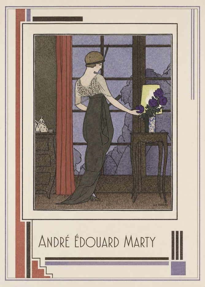 André Édouard Marty Lady at the Window with Roses No1 - Affiche