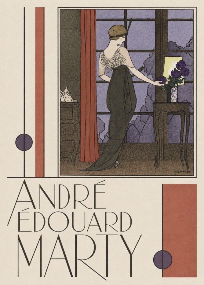 André Édouard Marty Lady at the Window with Roses No3 - Affiche