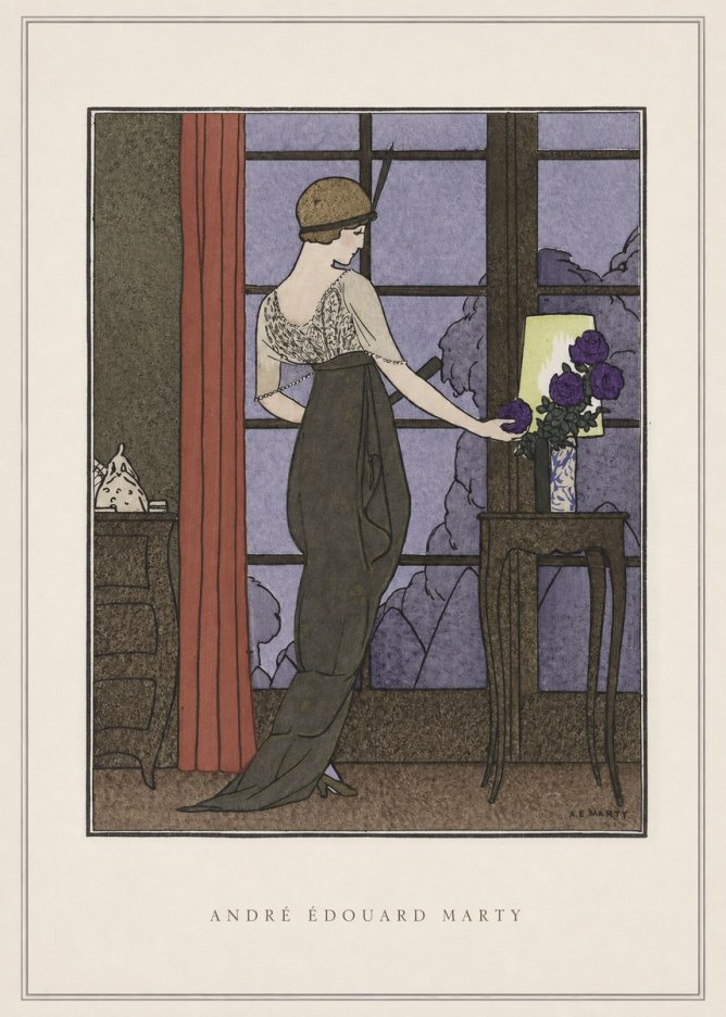 André Édouard Marty Lady at the Window with Roses No4 - Affiche