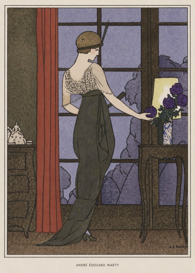 André Édouard Marty Lady at the Window with Roses No6 - Affiche