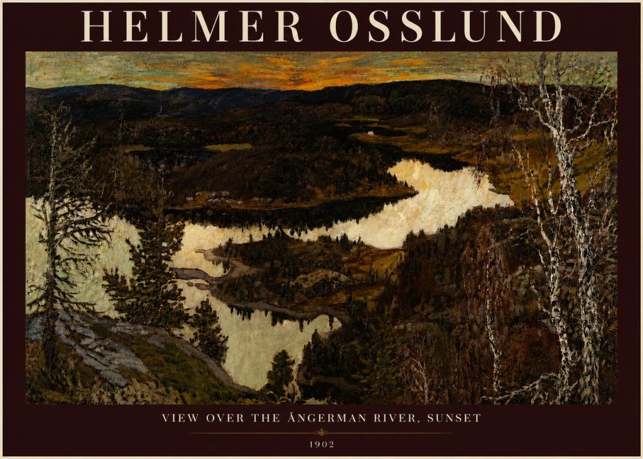 Helmer Osslund View over the Angerman River, Sunset No4 - Affiche