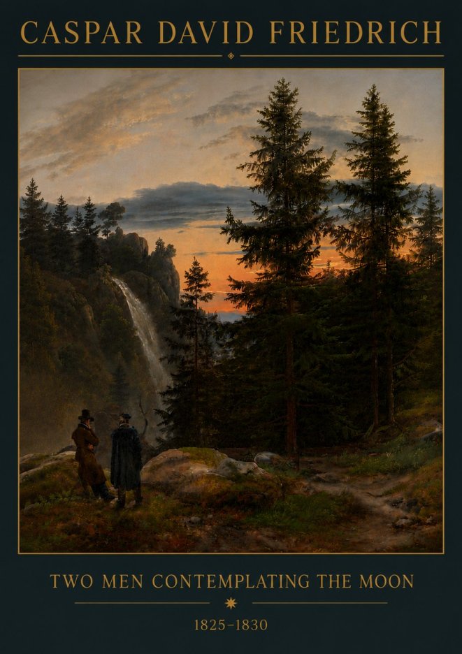 Caspar David Friedrich Two Men Contemplating the Moon I No6 - Affiche