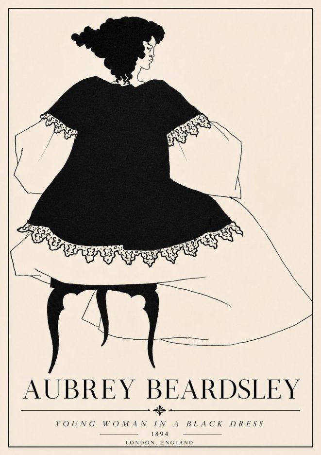 Aubrey Beardsley Woman in a Dress No6 - Affiche