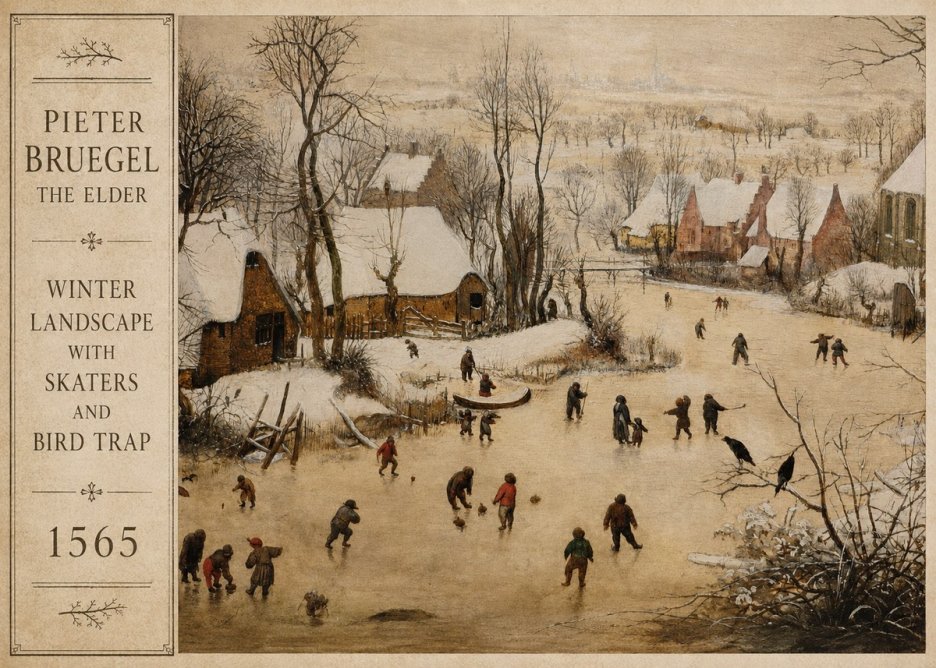 Pieter Bruegel Winter Landscape with Skaters and Bird Trap No2 - Affiche
