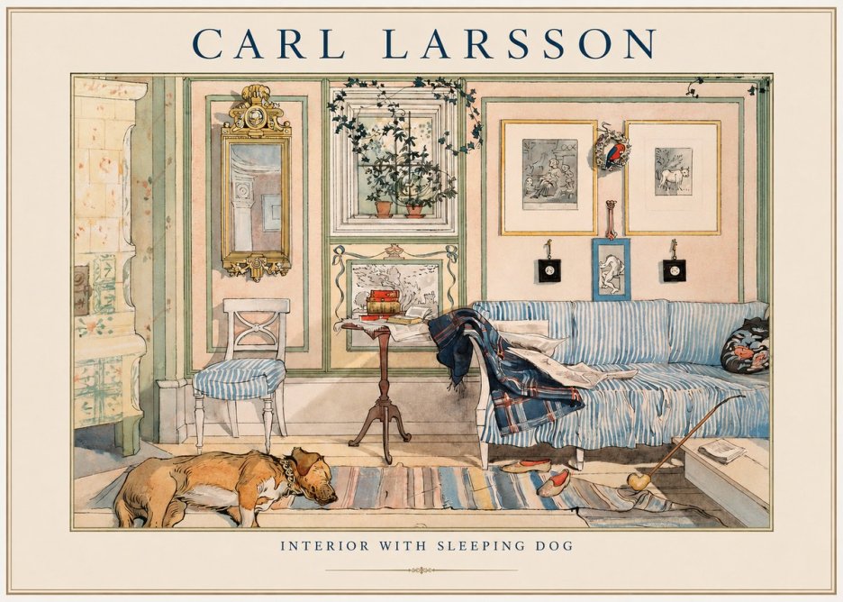 Carl Larsson Interior with Sleeping Dog No1 - Affiche