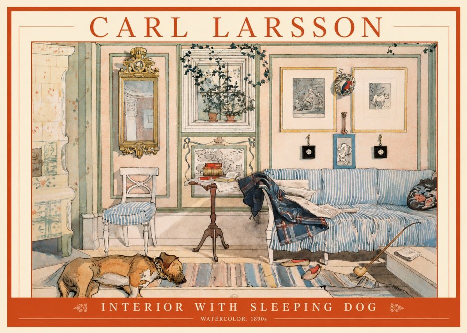 Carl Larsson Interior with Sleeping Dog No3 - Affiche