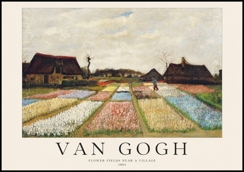 Van Gogh Flower Fields Near a Village No1 - Affiche