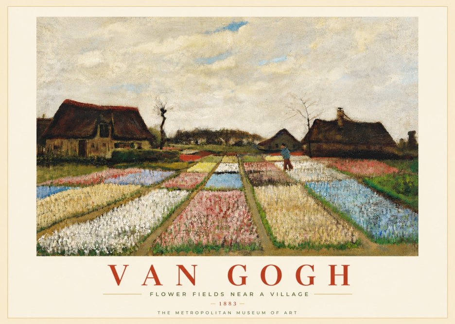 Van Gogh Flower Fields Near a Village No5 - Affiche