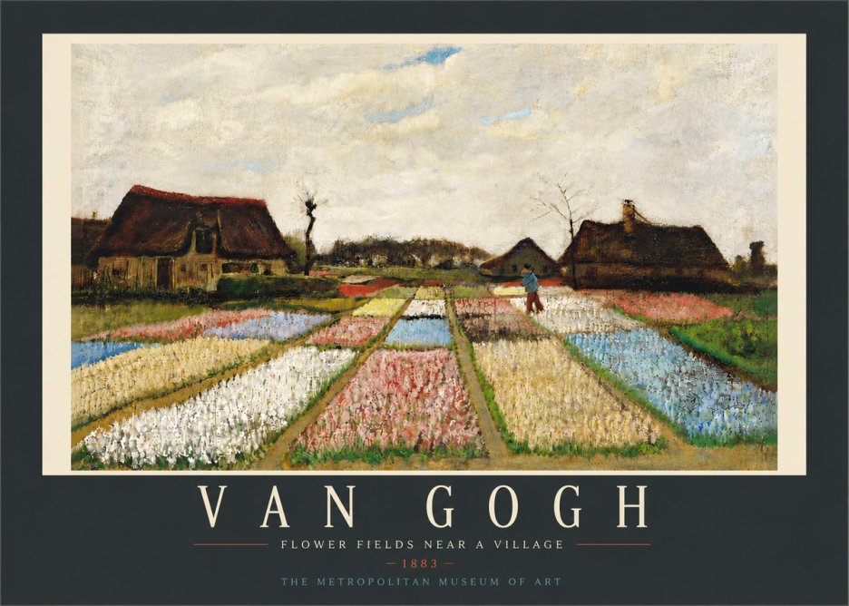 Van Gogh Flower Fields Near a Village No6 - Affiche