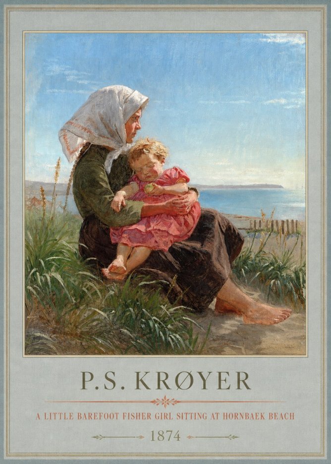 P.S. Krøyer A Little Barefoot Fisher Girl Sitting at Hornbaek Beach No1 - Affiche