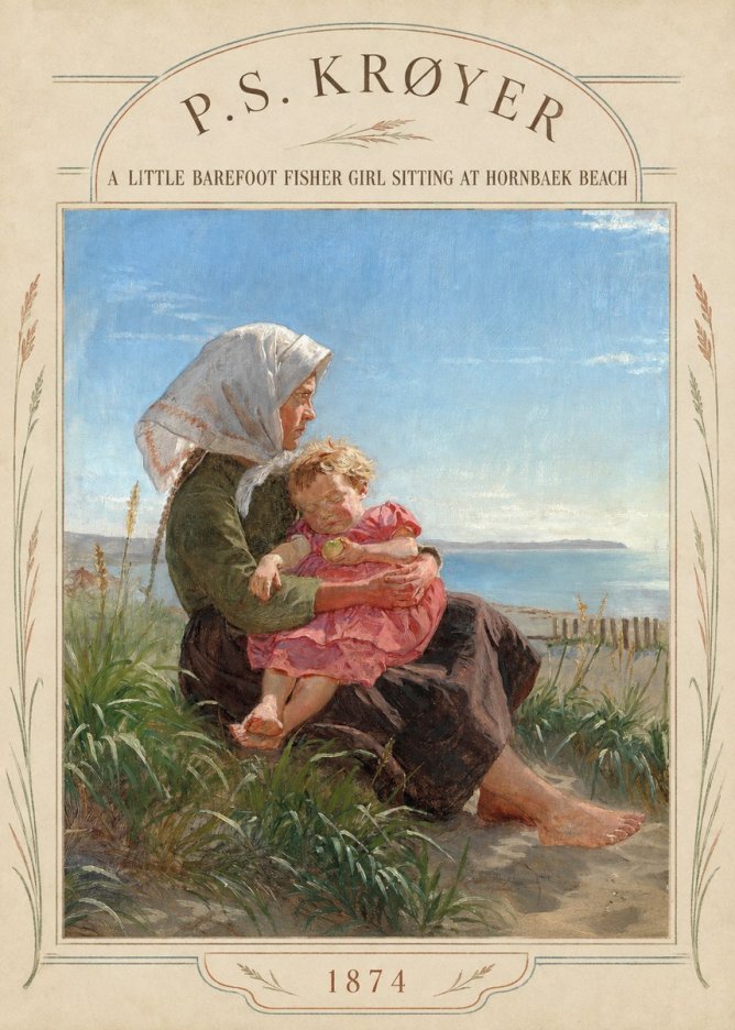 P.S. Krøyer A Little Barefoot Fisher Girl Sitting at Hornbaek Beach No4 - Affiche