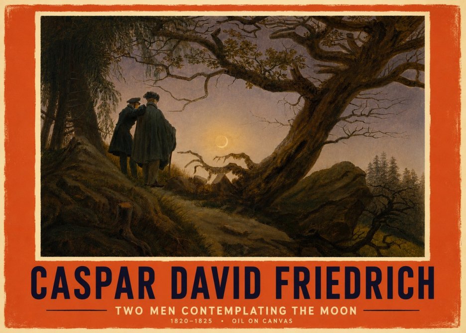 Caspar David Friedrich Two Men Contemplating the Moon II No4 - Affiche
