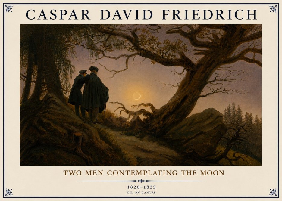 Caspar David Friedrich Two Men Contemplating the Moon II No6 - Affiche