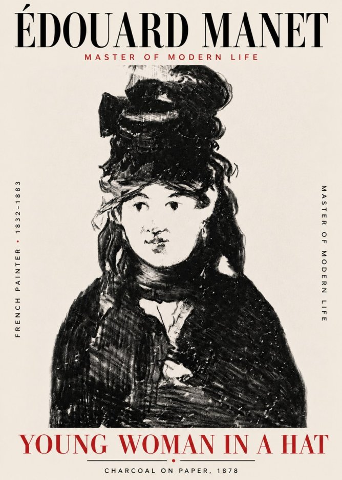 Édouard Manet Young Woman in a Hat III No6 - Affiche
