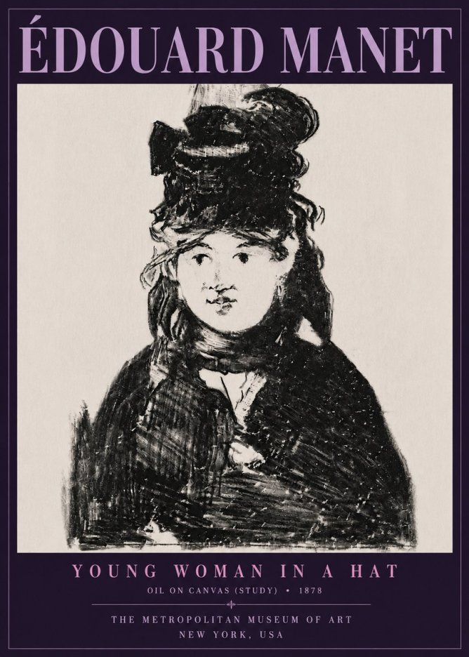 Édouard Manet Young Woman in a Hat IV No6 - Affiche