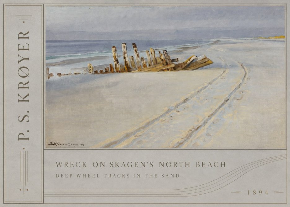 P.S. Krøyer Wreck on Skagen's North Beach. Deep Wheel Tracks in the Sand No2 - Affiche