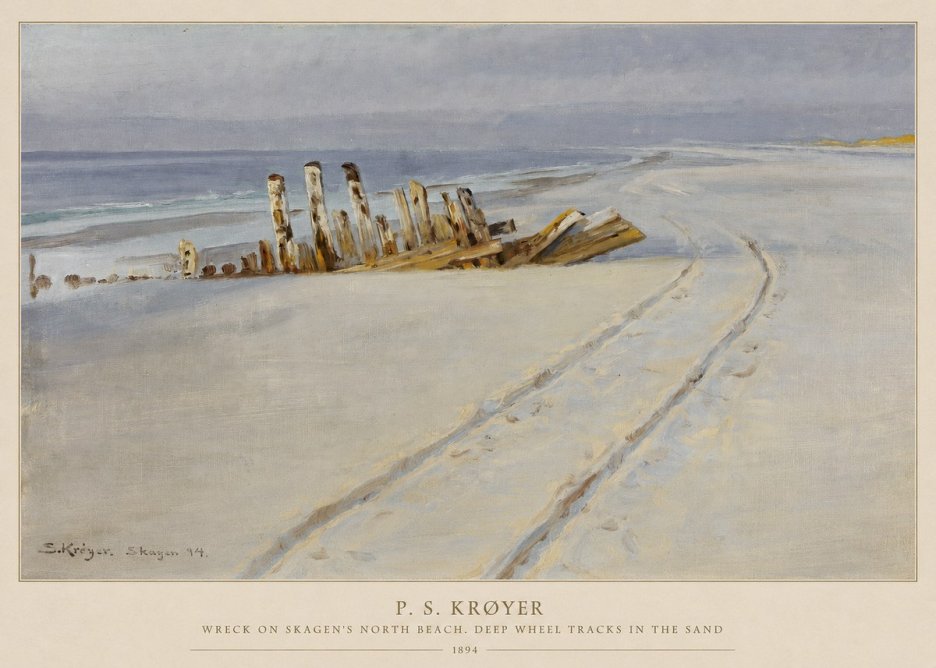 P.S. Krøyer Wreck on Skagen's North Beach. Deep Wheel Tracks in the Sand No5 - Affiche
