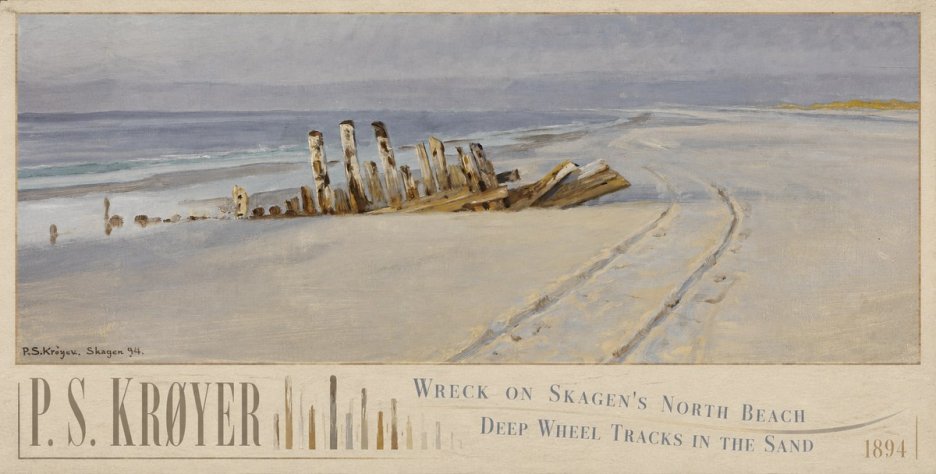 P.S. Krøyer Wreck on Skagen's North Beach. Deep Wheel Tracks in the Sand No6 - Affiche