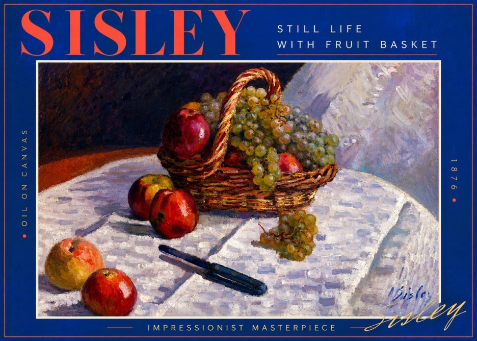Sisley Still Life with Fruit Basket No3 - Affiche