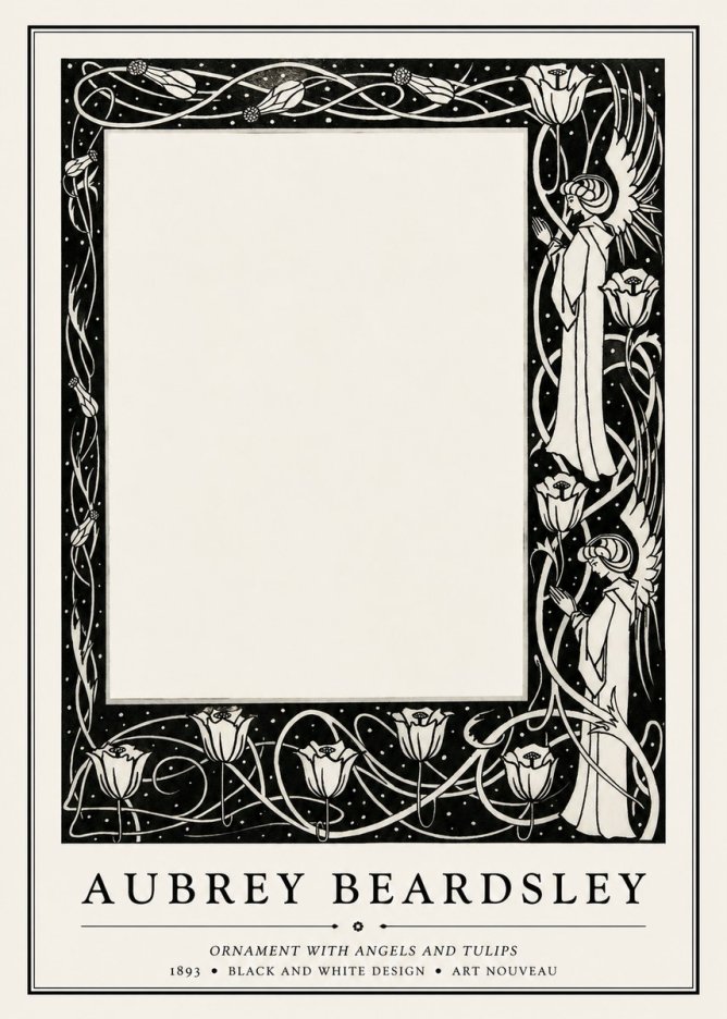 Aubrey Beardsley Ornament with Angels and Tulips No1 - Affiche