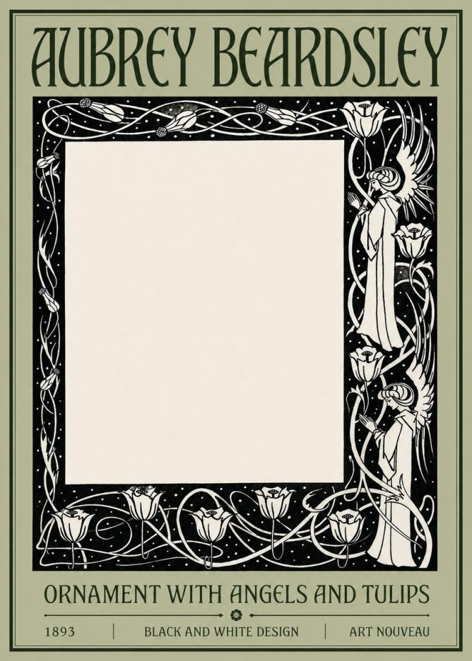 Aubrey Beardsley Ornament with Angels and Tulips No4 - Affiche