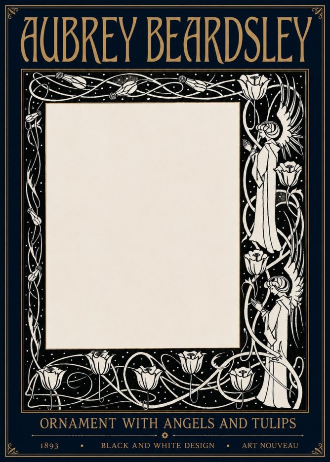 Aubrey Beardsley Ornament with Angels and Tulips No6 - Affiche