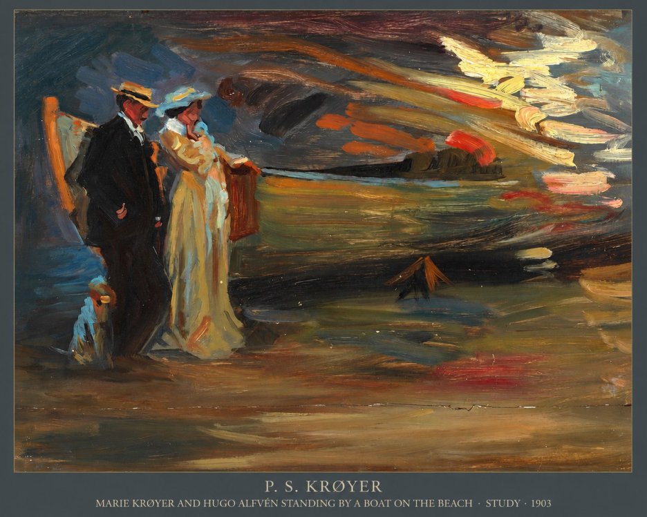 P.S. Krøyer Marie Krøyer and Hugo Alfvén Standing by a Boat on the Beach - Study · 1903 No5 - Affiche