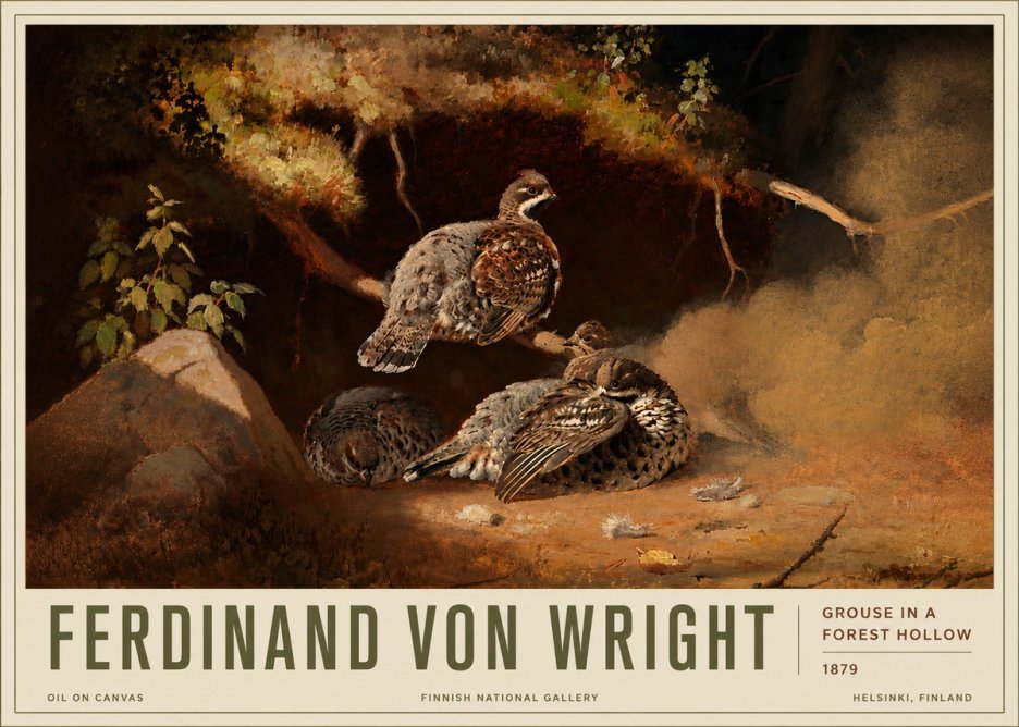 Ferdinand von Wright Grouse in a Forest Hollow No6 - Affiche