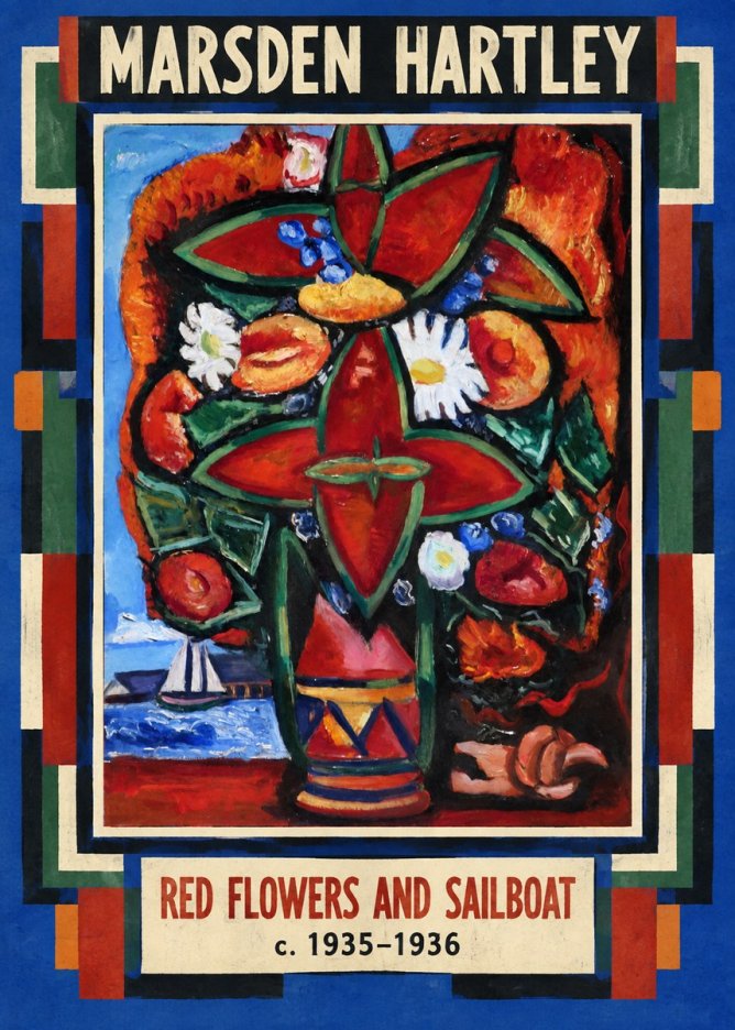 Marsden Hartley Red Flowers and Sailboat No4 - Affiche