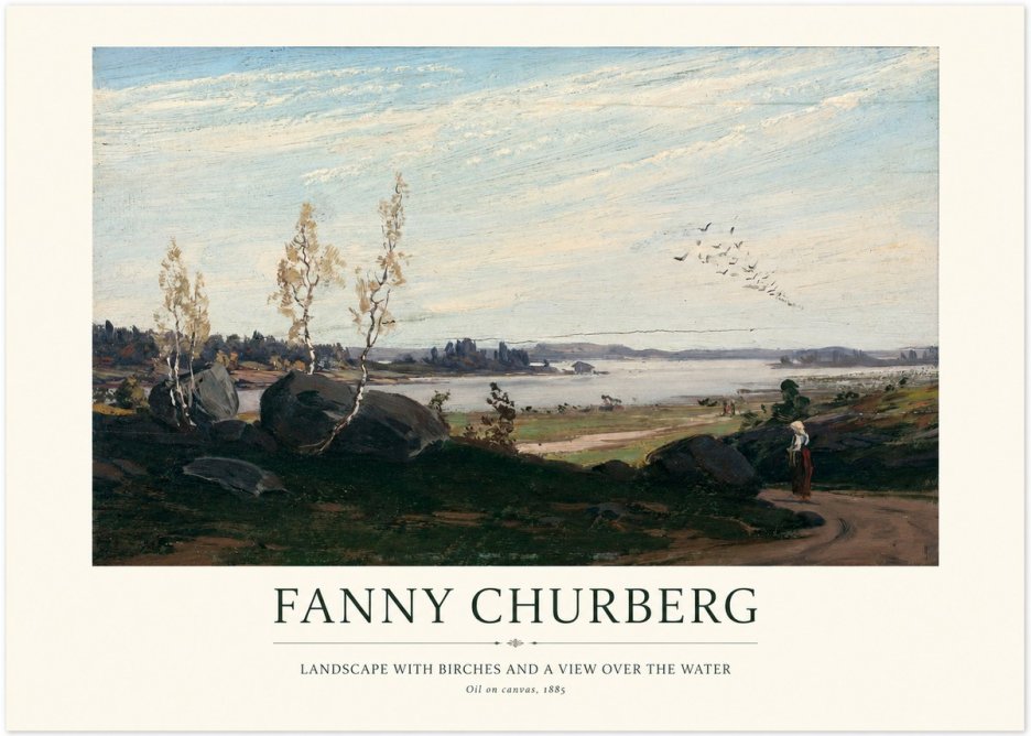 Fanny Churberg Landscape with Birches and a View over the Water No1 - Affiche