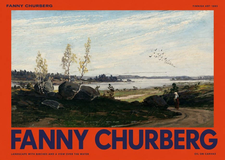 Fanny Churberg Landscape with Birches and a View over the Water No2 - Affiche
