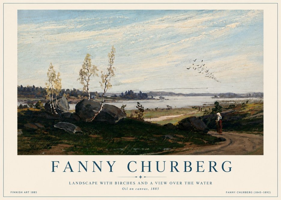 Fanny Churberg Landscape with Birches and a View over the Water No6 - Affiche