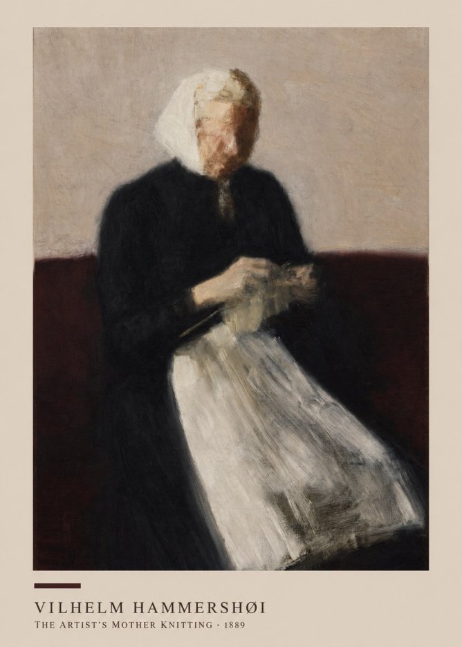Vilhelm Hammershøi The Artist's Mother Knitting No4 - Affiche