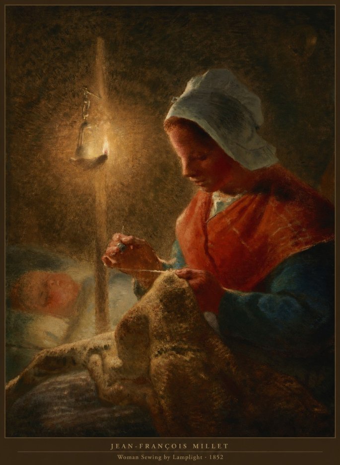 Jean-François Millet Woman Sewing by Lamplight No6 - Affiche