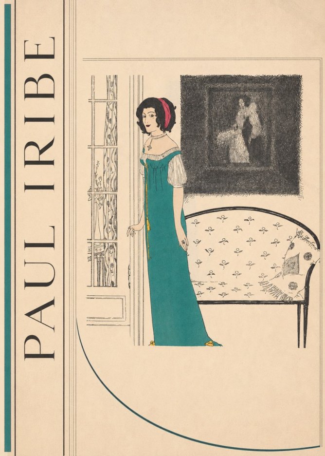 Paul Iribe Woman in Teal Gown No2 - Affiche