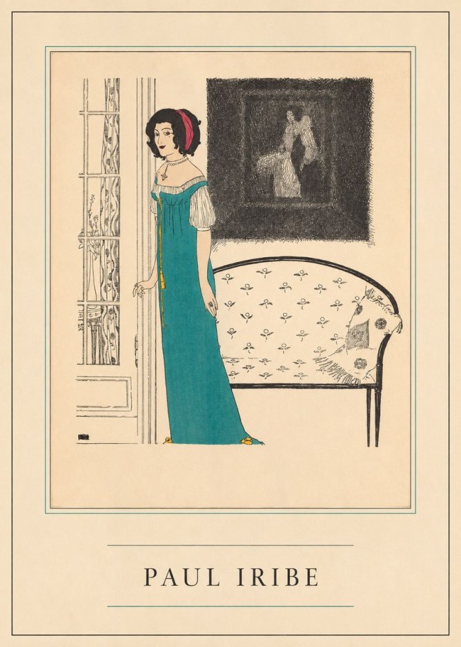 Paul Iribe Woman in Teal Gown No4 - Affiche