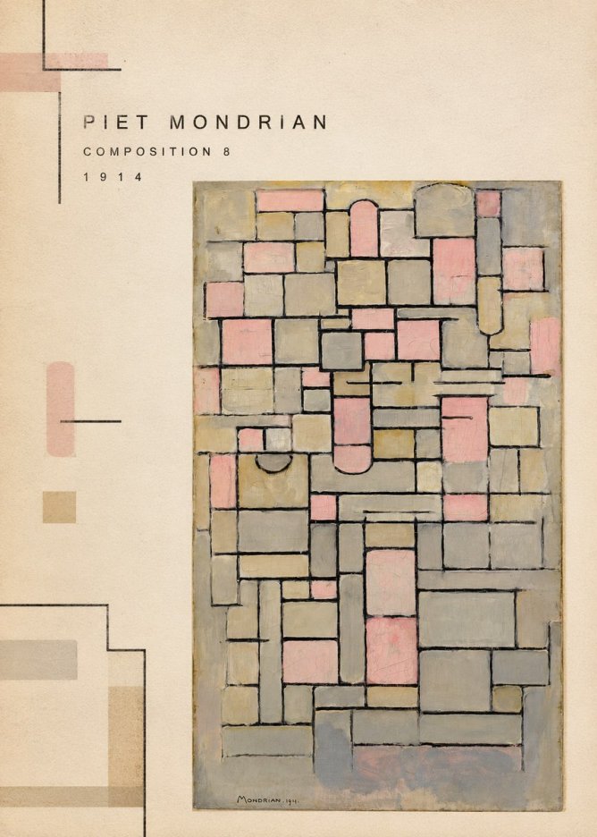 Piet Mondrian Composition 8 No2 - Affiche